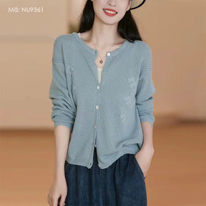 Áo khoác cardigan len đan hình thoi dài tay cổ tròn - NU9361