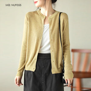 Áo khoác cardigan len đan dài tay cổ tròn đơn sắc - NU9355