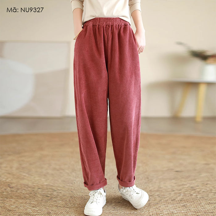 Quần baggy nhung tăm lưng thun hai túi sau - NU9327