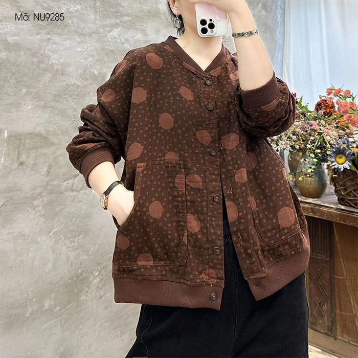 Áo khoác dài tay cổ tròn hai túi vuông chấm bi - NU9285