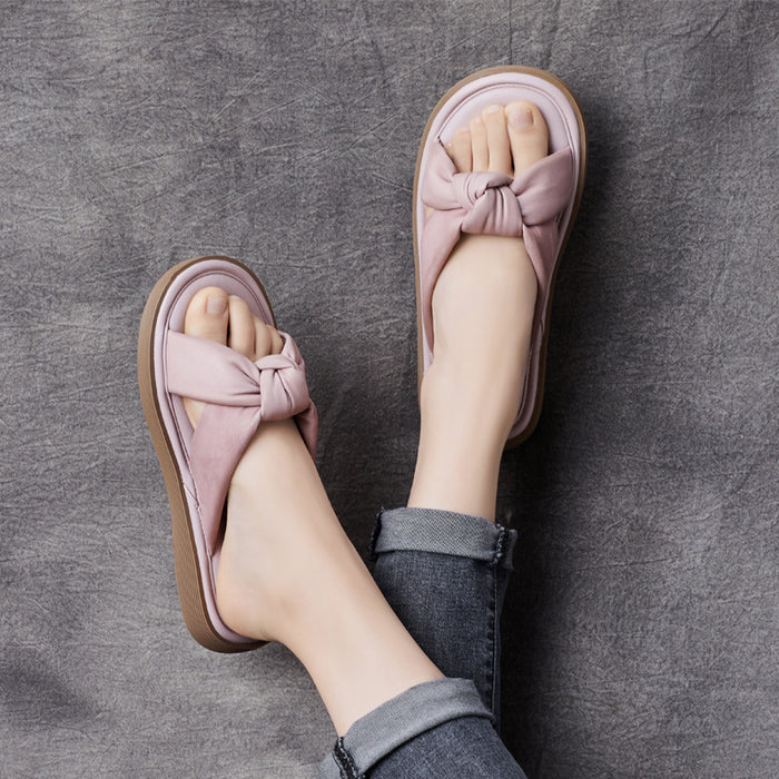 Dép da retro đế bằng quai kiểu vặn nơ - OD1377