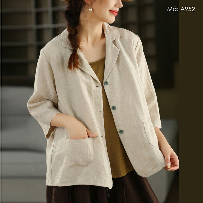 Áo khoác balze linen tay lửng - A952