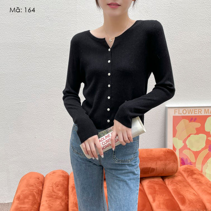 Áo khoác len tăm cardigan dài tay cổ tròn xẻ V - A164