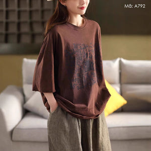 Áo T-shirt ngắn tay cổ tròn in trừu tượng - A792