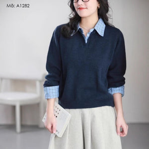 Áo len dài tay phối sơ mi - A1282