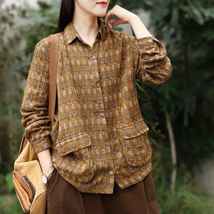 Áo sơ mi dài tay cổ đức in hoa văn trừu tượng hai túi vuông - NU9625