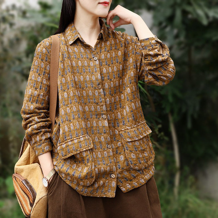 Áo sơ mi dài tay cổ đức in hoa văn trừu tượng hai túi vuông - NU9625