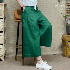 Quần baggy linen lưng thun xếp ly ống rộng đơn sắc - NU8712