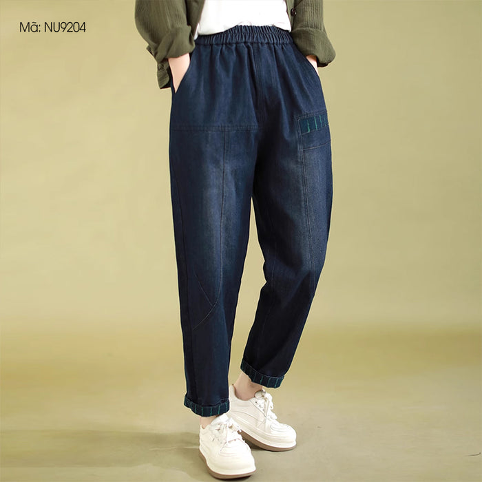 Quần baggy denim lưng thun ống côn mài bạc - NU9204
