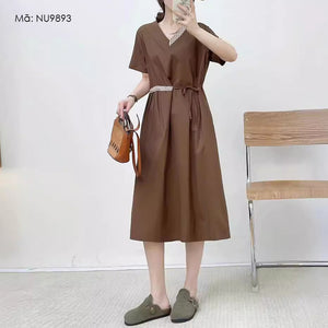 Đầm liền retro ngắn tay cổ V phối caro - NU9893