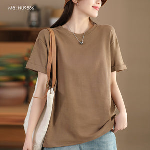 Áo T-shirt ngắn tay cổ tròn dáng rộng một màu - NU9886