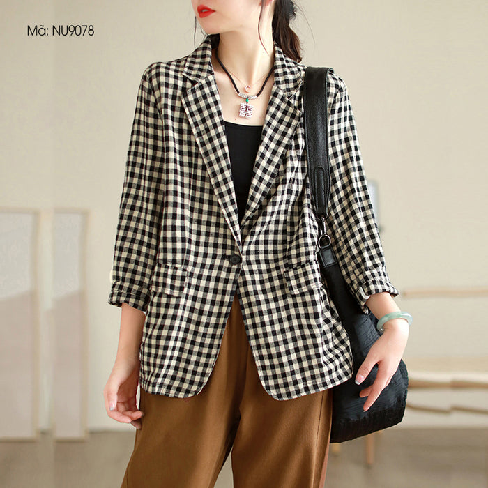 Áo khoác blazer linen dài tay kẻ caro - NU9078