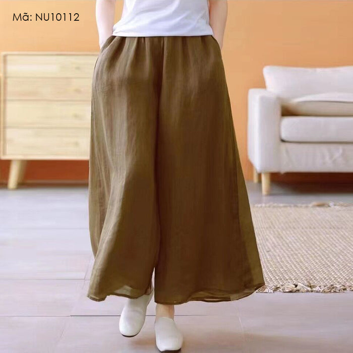 Quần baggy linen lưng thun ống rộng hai túi chéo - NU10112