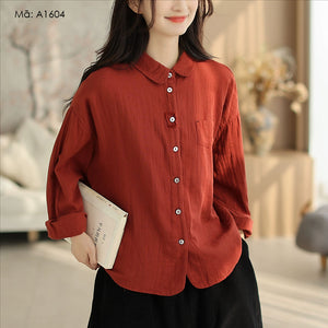 Áo sơ mi dài tay cổ cánh sen túi nhỏ - A1604