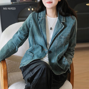 Áo khoác denim dài tay cổ vest một khuy - NU9223
