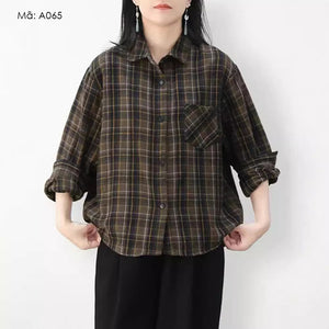 Áo sơ mi dài tay cổ đức một túi kẻ caro - A065