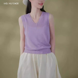 Áo T-shirt dệt kim sát nách cổ V - NU10408