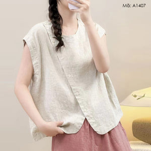 Áo sơ mi linen sát nách khuy chéo - A1407