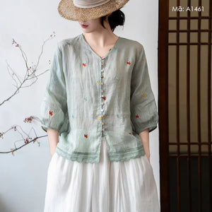 Áo sơ mi tay lửng thêu những chú ngựa - A1461