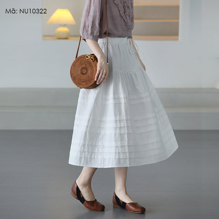 Chân váy linen lưng thun dây rút kiểu xếp tầng - NU10322