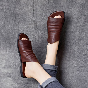 Dép da retro đế bệt kiểu da nhăn - OD1563