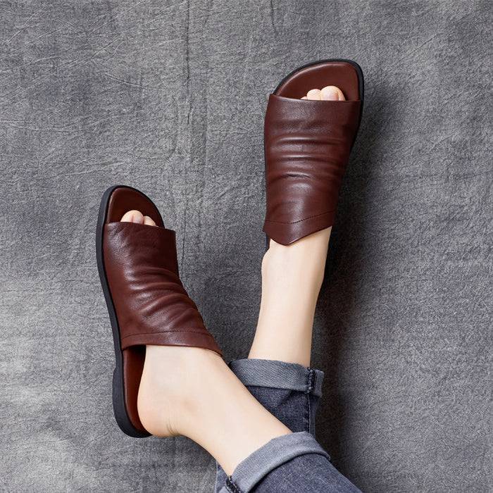 Dép da retro đế bệt kiểu da nhăn - OD1563