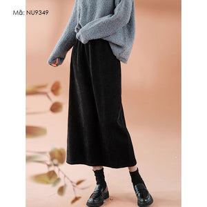 Chân váy nhung retro lưng thun xẻ tà sau - NU9349