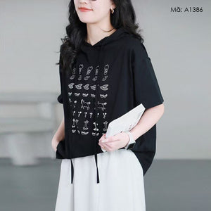 Áo hoodies ngắn tay in trừu tượng - A1386