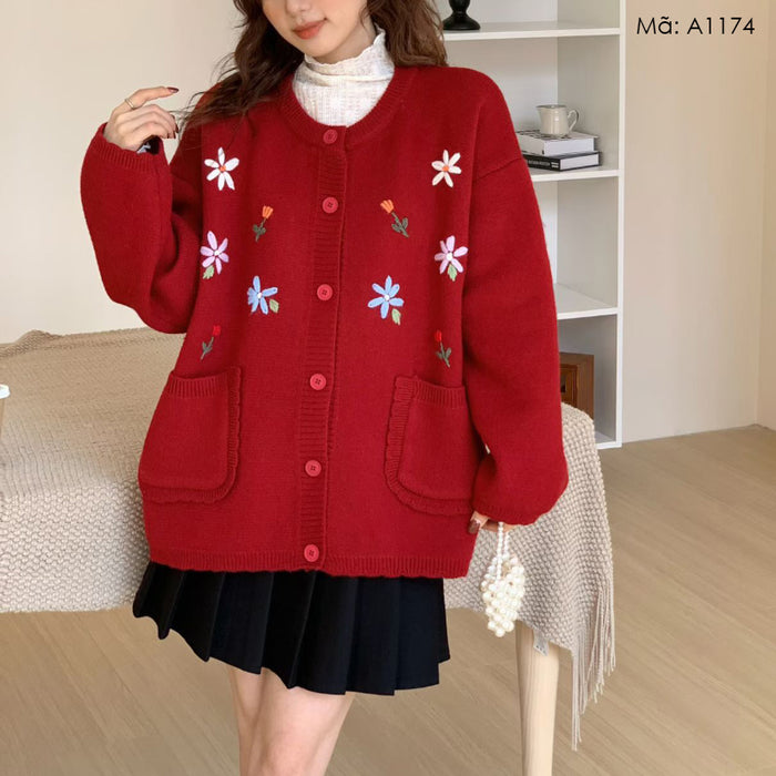 Áo khoác len cardigan thêu hoa - A1174