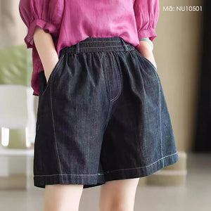 Quần sooc denim lưng thun một túi sau chỉ nổi - NU10501