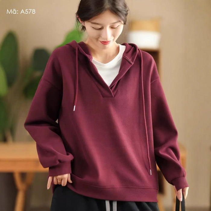 Áo hoodies dài tay kiểu hai lớp  một màu - A578