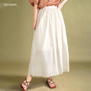 Chân váy linen retro kiểu thêu ren và những ngôi sao - NU8995
