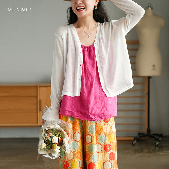 Áo khoác len cardigan dệt kim dài tay cổ V - NU9017