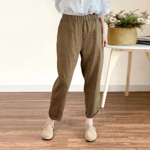 Quần baggy linen lửng ống bó hai túi chéo - Q250