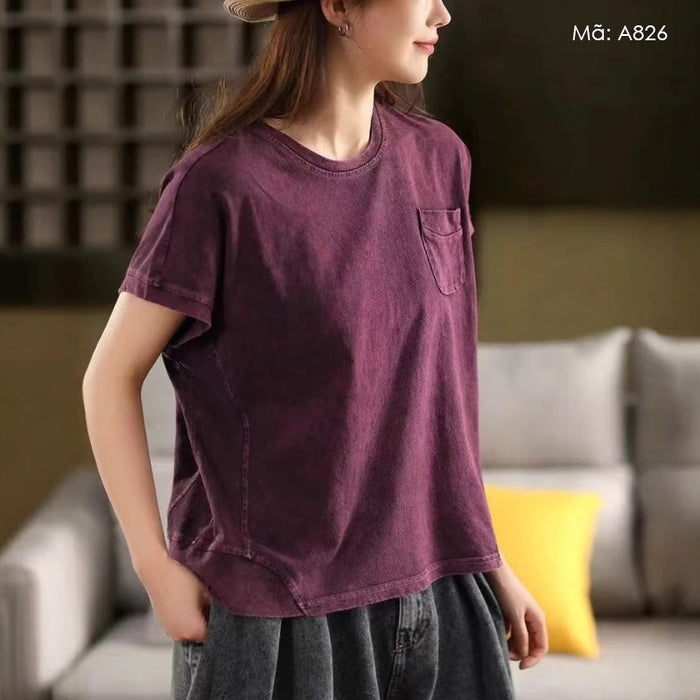 Áo T-shirt sát nách cổ tròn một túi nhỏ - A826