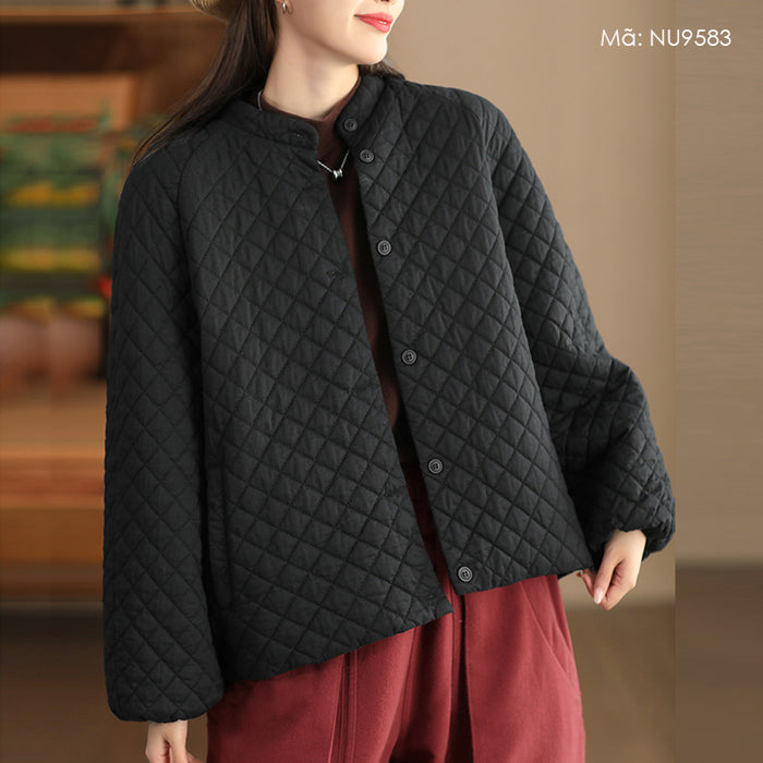 Áo khoác retro trần trám dài tay cổ đứng khuy cài - NU9583