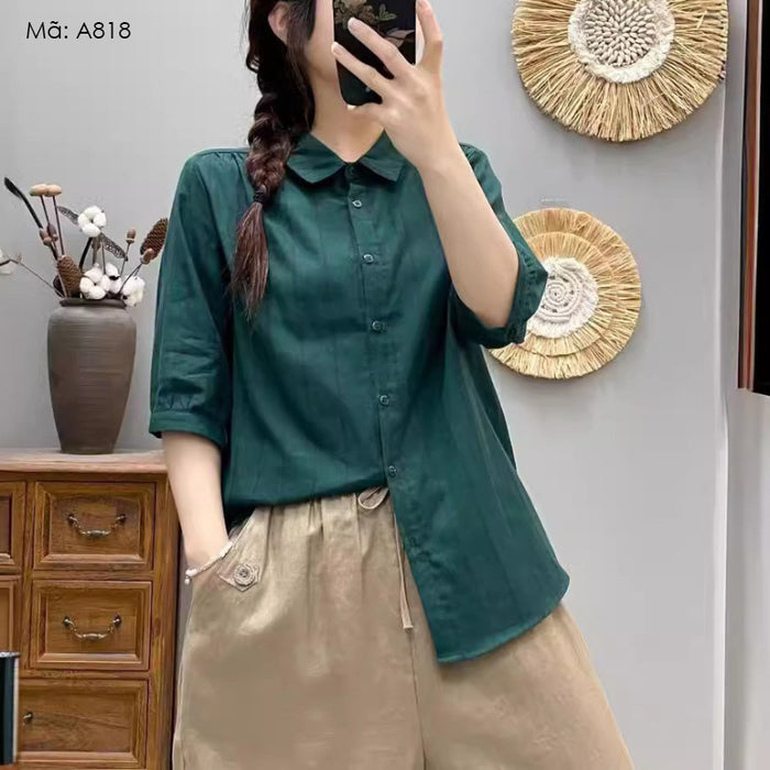 Áo sơ mi ngắn tay cổ đức kẻ sọc một màu - A818
