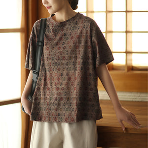 Áo T-shirt ngắn tay cổ tròn in mắt cáo retro - A717
