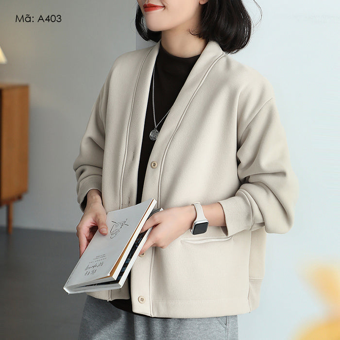 Áo khoác cardigan dài tay cổ V hai túi - A403