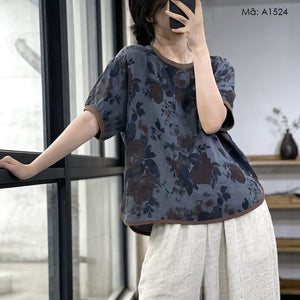 Áo T-shirt ngắn tay cổ tròn in hoa - A1524