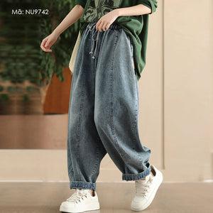 Quần baggy denim lưng thun dây rút ống rộng - NU9742