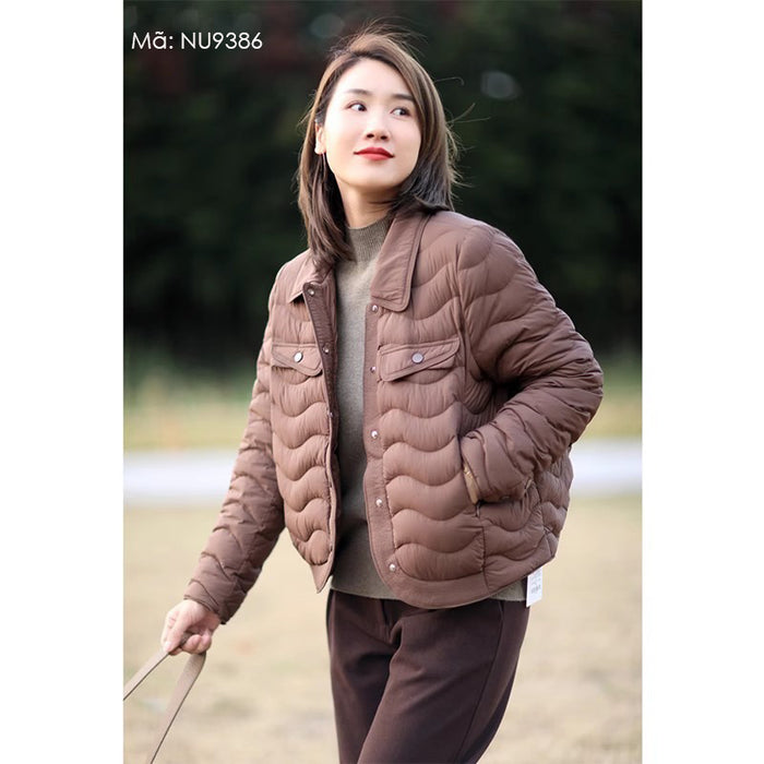 Áo khoác lông vũ dài tay trần sóng vạt bo tròn - NU9386