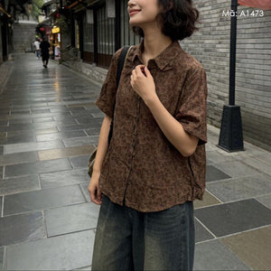 Áo sơ mi ngắn tay cổ đức retro - A1473