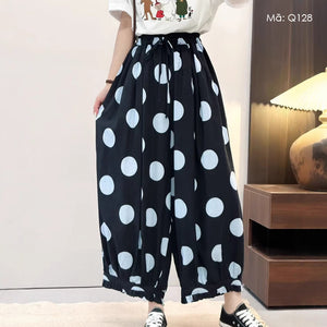 Quần baggy lửng lưng thun ống rộng chấm bi lớn - Q128