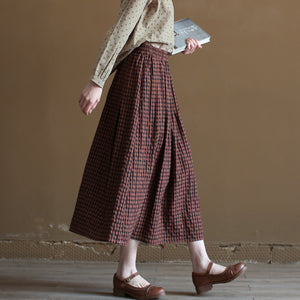 Chân váy linen retro lưng thun kẻ sọc caro - NU10021