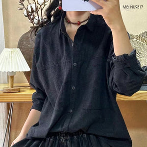 Áo sơ mi linen dài tay cổ đức hai túi vuông vạt bằng - NU9317