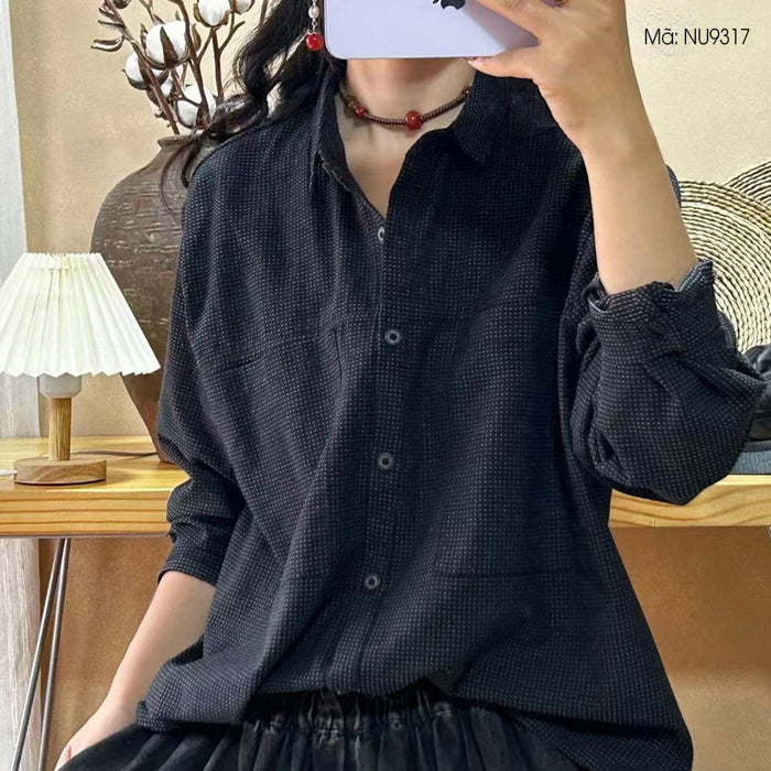 Áo sơ mi linen dài tay cổ đức hai túi vuông vạt bằng - NU9317