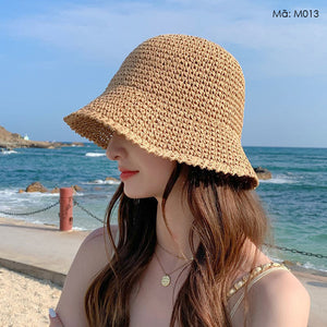Mũ cói móc tay retro vành rộng đơn sắc - M013