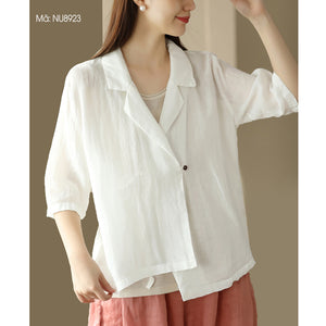 Áo khoác cardigan linen ngắn tay cổ vest một khuy cài - NU8922