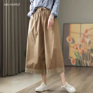 Quần baggy lửng lưng thun dây rút gấu kiểu ren - NU9927